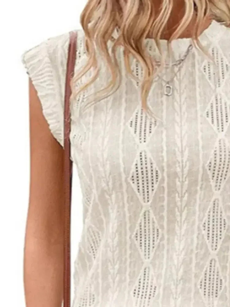 Openwork Round Neck Top - Update AvenueT-ShirtsTrendsi1001004403101801001004403101801e54829a - 99ef - 4348 - 96d3 - 6668eca67d38 - Max - OriginMilky White