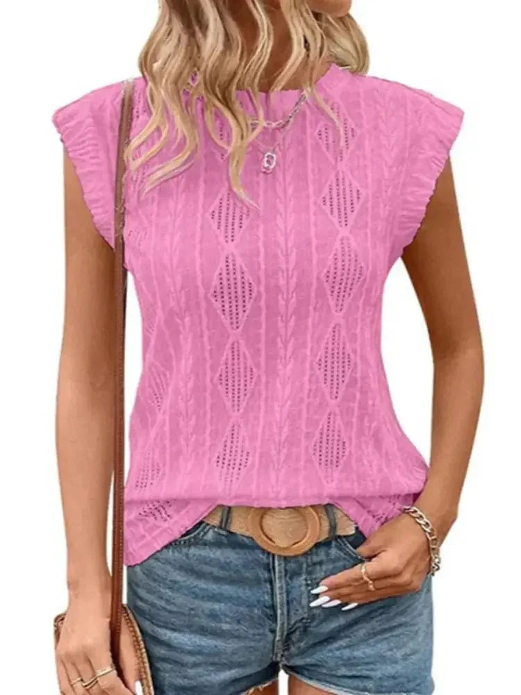 Openwork Round Neck Top - Update AvenueT-ShirtsTrendsi100100440313161100100440313161e6ead166 - 8459 - 4e74 - 9d32 - 035420ccfd86 - Max - OriginPeach Pink