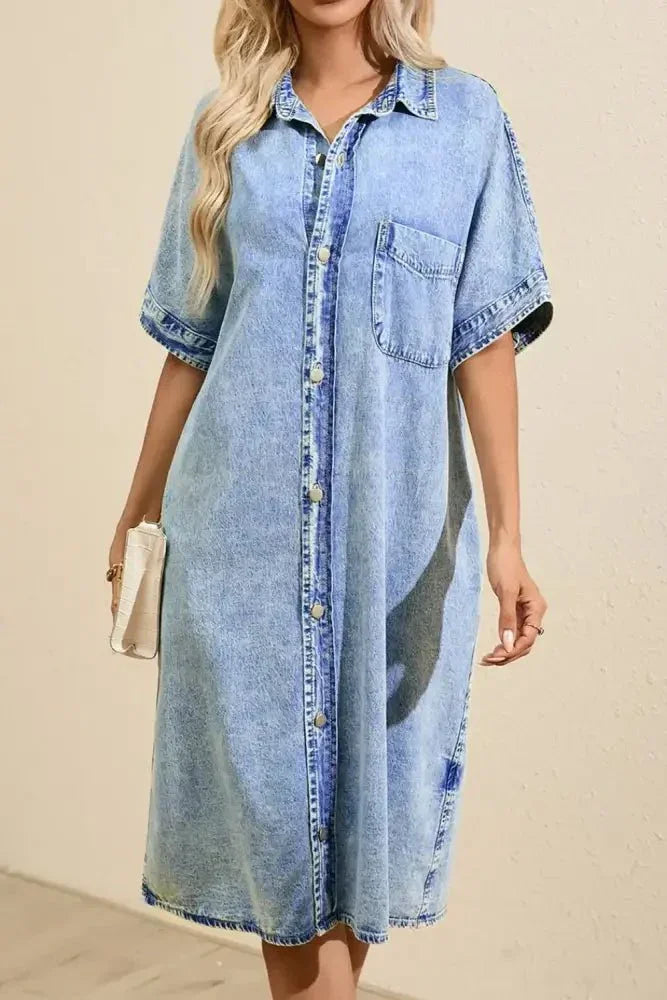 Oversized Button Down Denim Shirt Dress - Update AvenueDenim Dresses & SkirtsTrendsi100100376611646100100376611646f86063f1 - c7b5 - 4ea0 - a3bb - 888afb380b9f - Max - OriginLight Blue