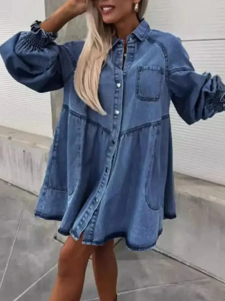 Oversized Long Sleeve Button - Up Denim Dress - Update AvenueDenim Dresses & SkirtsTrendsi100100559921795100100559921795297365a8 - cc6f - 41f0 - bca5 - e13ee0907eb7 - Max - OriginDark Blue