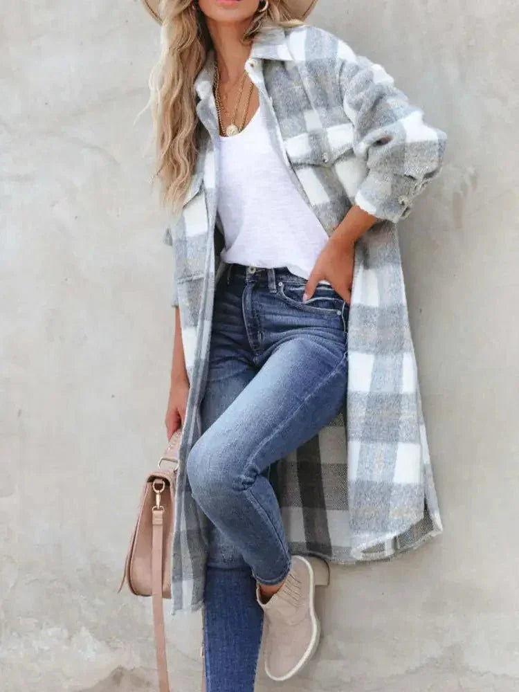 Oversized Plaid Button Up Longline Jacket - Update AvenueTrendsi100100154241183100100154241183ec58181f - e00c - 4a46 - 8a9c - 6c719d2b7f58 - Max - OriginLight Gray
