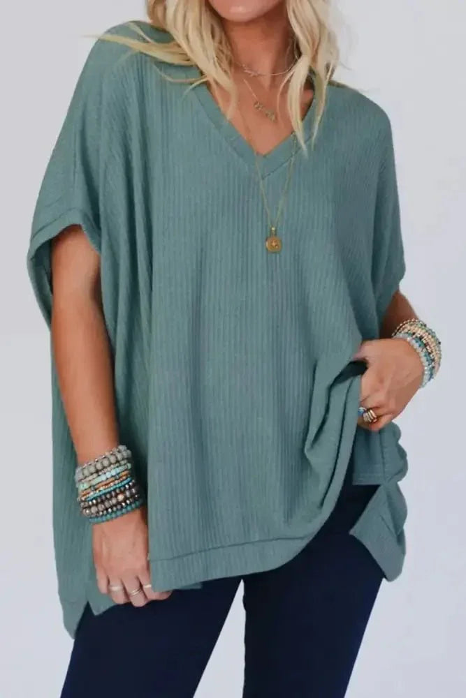Oversized Ribbed Knit V Neck Dolman Short Sleeve Top - Update AvenueT-ShirtsTrendsi1001001676290191001001676290199986ac37 - be51 - 46a6 - b655 - 6eb44fec3615 - Max - OriginAir Force Blue