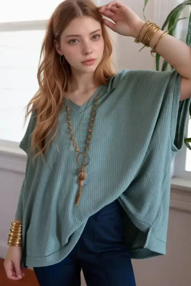 Oversized Ribbed Knit V Neck Dolman Short Sleeve Top - Update AvenueT-ShirtsTrendsi100100167629019100100167629019c73bbc7f - 1e1e - 4480 - 862d - 93e230dd46b2 - Max - OriginAir Force Blue