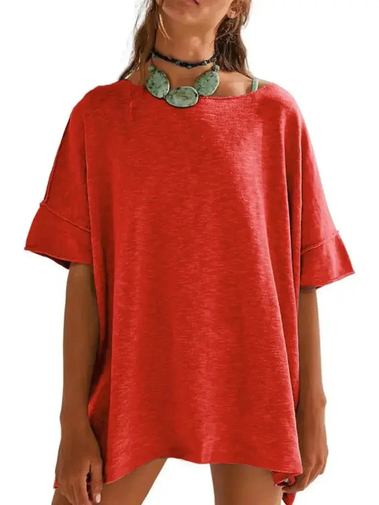 Oversized Round Neck Drop - Shoulder T-Shirt - Update AvenueT-ShirtsTrendsi10010045792227310010045792227317b627c4b605464ca832a531ea88bcd3 - Max - OriginWatermelon Red