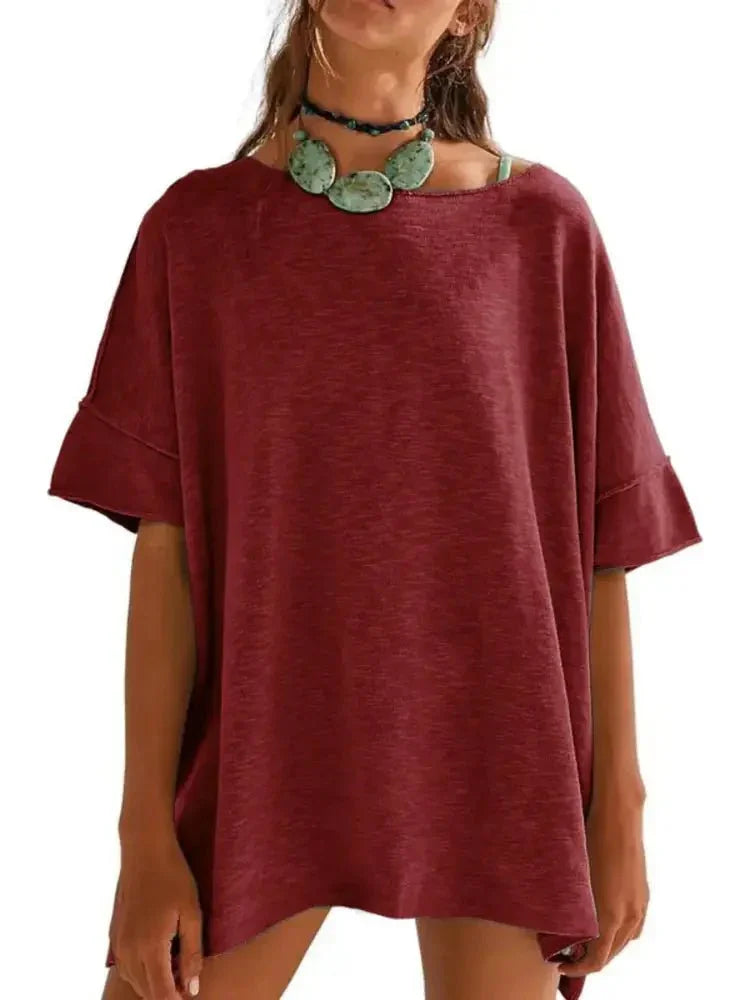 Oversized Round Neck Drop - Shoulder T-Shirt - Update AvenueT-ShirtsTrendsi1001004579232311001004579232315ba61a6e42dc4322922f8439407bd47f - Max - OriginBurgundy