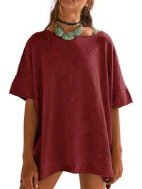 Oversized Round Neck Drop - Shoulder T-Shirt - Update AvenueT-ShirtsTrendsi1001004579232311001004579232315ba61a6e42dc4322922f8439407bd47f - Max - OriginBurgundy
