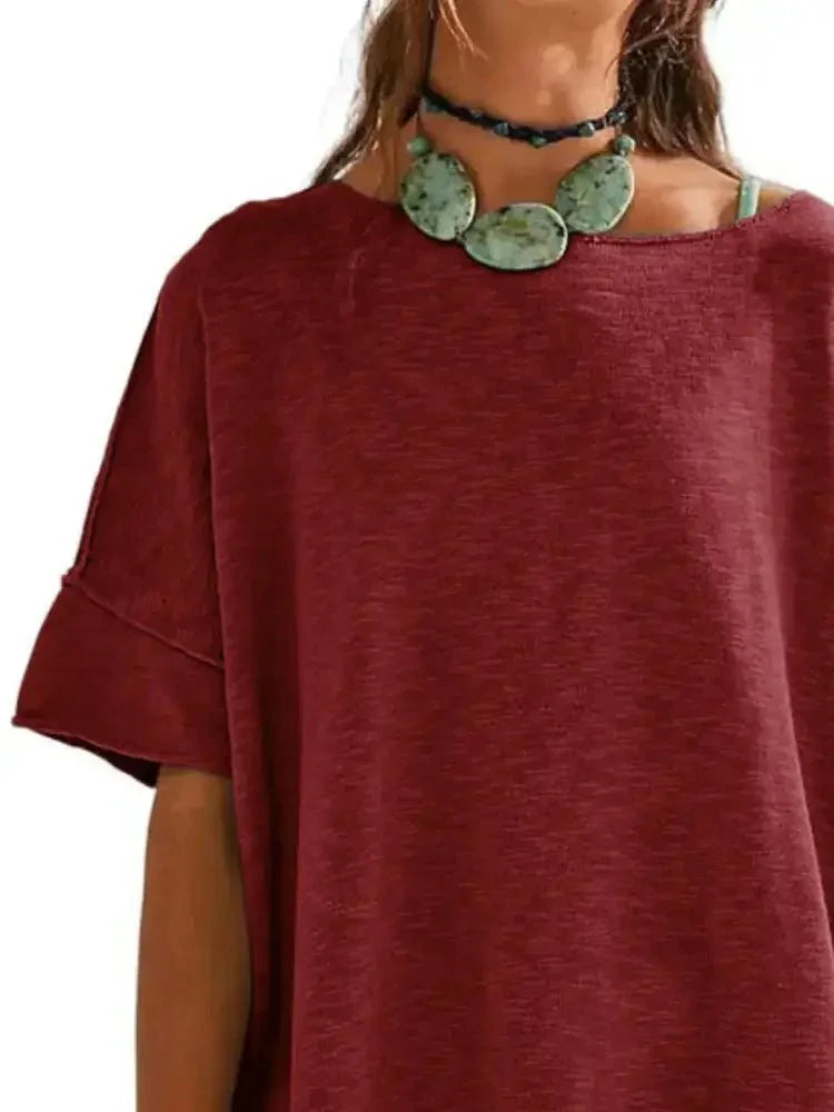 Oversized Round Neck Drop - Shoulder T-Shirt - Update AvenueT-ShirtsTrendsi100100457923231100100457923231541b78ec - bb92 - 4e16 - bda1 - ce11d6692c4f - Max - OriginBurgundy