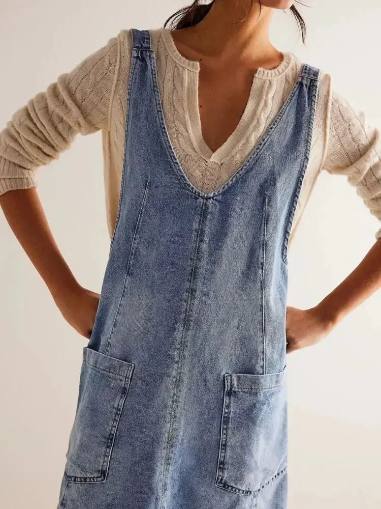 Oversized V - Neck Denim Tank Dress with Front Pockets - Update AvenueDenim Dresses & SkirtsTrendsi1001008230745481001008230745481806f1a5756c4f3b99358884539be06c - Max - OriginLight Blue
