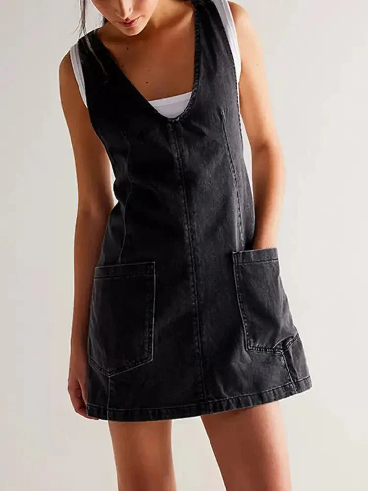 Oversized V - Neck Denim Tank Dress with Front Pockets - Update AvenueDenim Dresses & SkirtsTrendsi100100823074589100100823074589a3388b7fd0d64e4faa944b7cadf0a23c - Max - OriginBlack