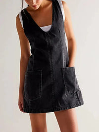 Oversized V - Neck Denim Tank Dress with Front Pockets - Update AvenueDenim Dresses & SkirtsTrendsi100100823074589100100823074589a3388b7fd0d64e4faa944b7cadf0a23c - Max - OriginBlack