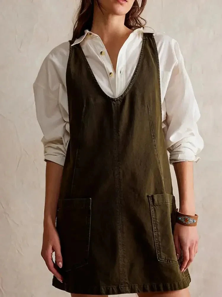 Oversized V - Neck Denim Tank Dress with Front Pockets - Update AvenueDenim Dresses & SkirtsTrendsi100100823074664100100823074664d1e25985 - 8c21 - 44f8 - a66c - bc95faeaa2d0 - Max - OriginArmy Green