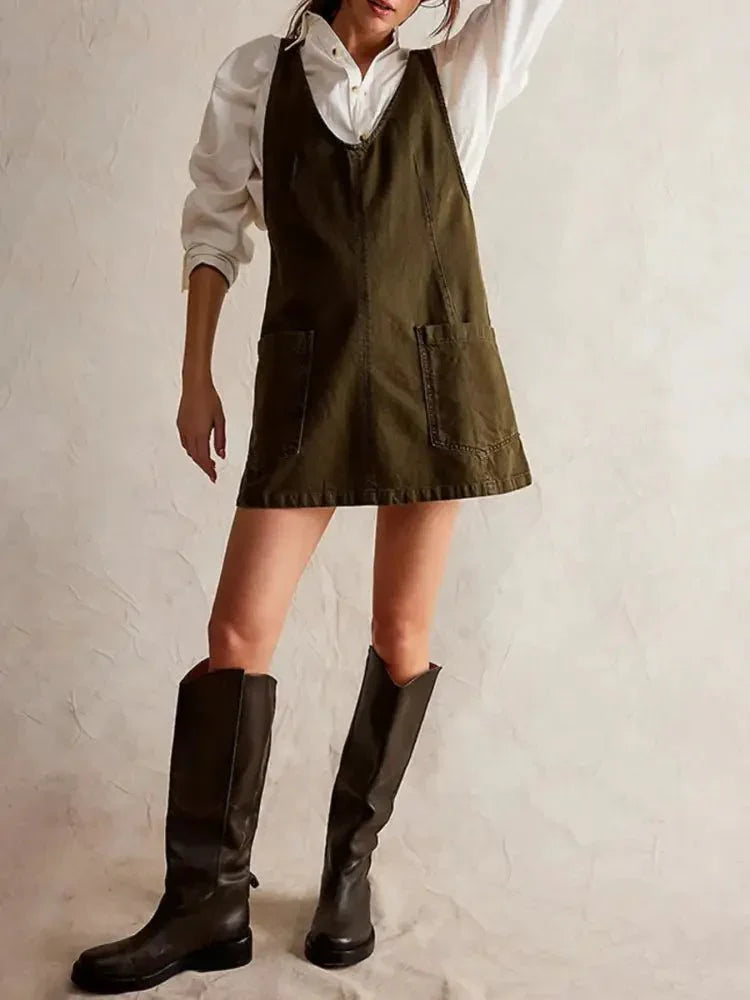 Oversized V - Neck Denim Tank Dress with Front Pockets - Update AvenueDenim Dresses & SkirtsTrendsi100100823074664100100823074664c87f17560f5b4349807b75833b2494db - Max - OriginArmy Green