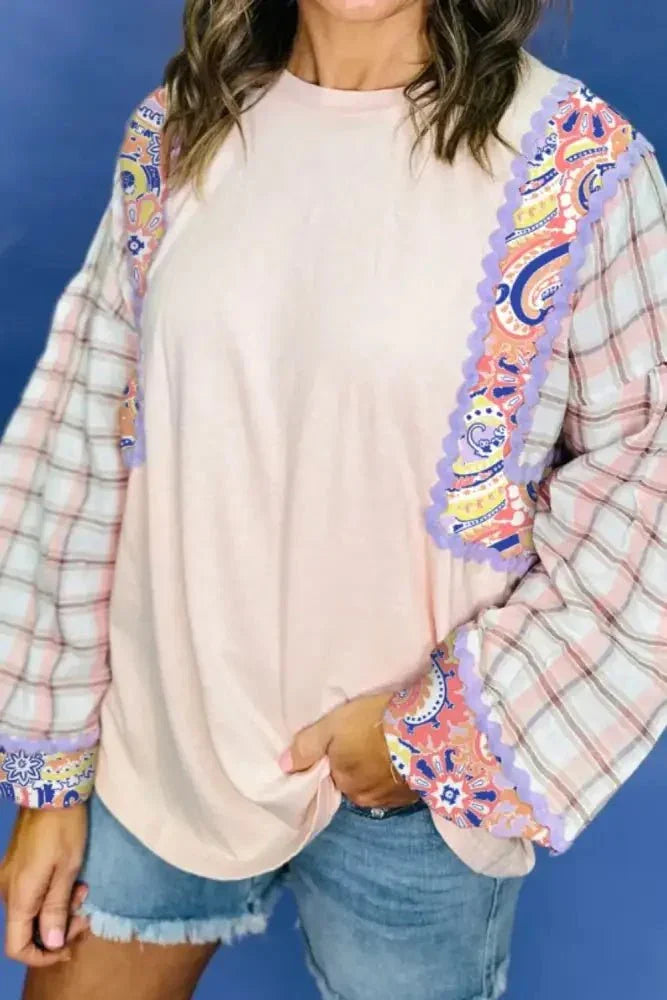 Paisley Print Plaid Long Sleeve Oversized Top - Update AvenueT-ShirtsTrendsi1001000389213171001000389213174e11c31e - 52e4 - 4c13 - ae78 - aa81c2990e69 - Max - OriginBlush Pink
