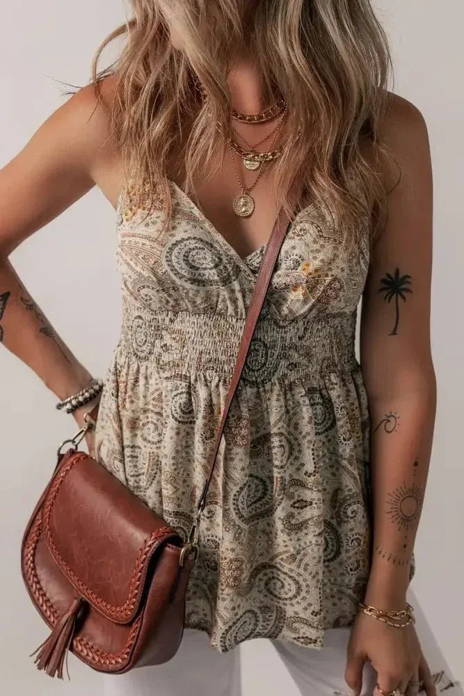 Paisley Printed Smocked Babydoll Cami - Update AvenueBoho VibesTrendsi100100031162938100100031162938411d8841 - d16f - 4cf6 - aacb - b57886651b19 - Max - OriginKhaki