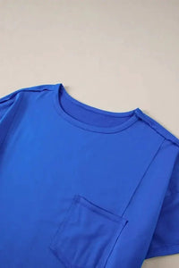 Patched Pocket Exposed Seam Oversize T-shirt - Update AvenueT-ShirtsTrendsi10010066424328610010066424328639832130 - fc41 - 439a - b607 - c2f24e3579a6 - Max - OriginRoyal Blue