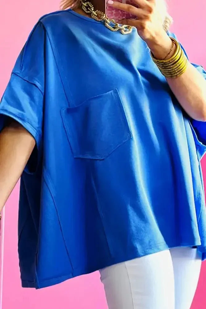 Patched Pocket Exposed Seam Oversize T-shirt - Update AvenueT-ShirtsTrendsi1001006642432861001006642432864c70cbea - 9356 - 4f87 - b9f3 - a262d4091034 - Max - OriginRoyal Blue