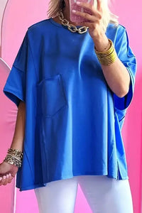 Patched Pocket Exposed Seam Oversize T-shirt - Update AvenueT-ShirtsTrendsi10010066424328610010066424328617728917 - 4915 - 4f18 - ba01 - 6994b1c210f8 - Max - OriginRoyal Blue