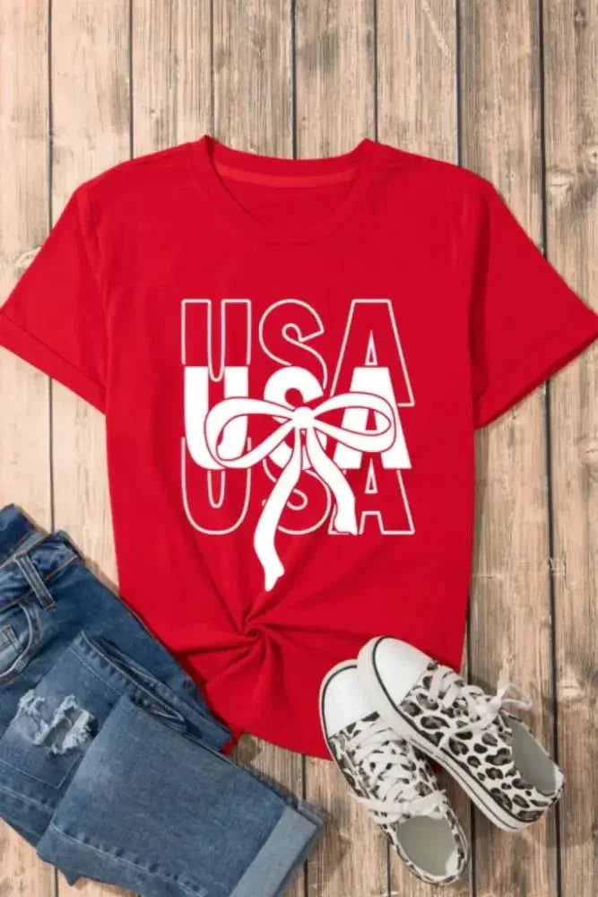 Patriotic USA Bow Graphic T-Shirt - Update AvenueT-ShirtsTrendsi1001006509710921001006509710926fae9150 - 203b - 468b - 9bfa - fc411d0db691 - Max - OriginRed
