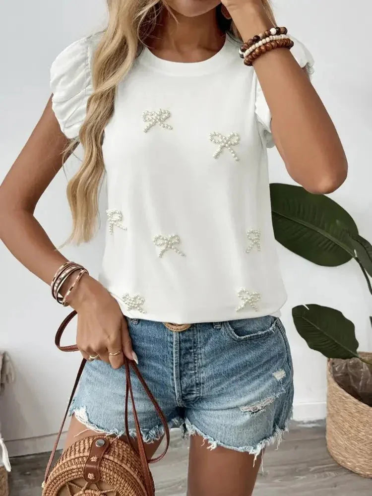 Pearl Bow Puff Sleeve T-Shirt - Update AvenueT-ShirtsTrendsi1001008807315211001008807315212e6be416 - c0ed - 42a1 - 9473 - a0d926244264 - Max - OriginWhite