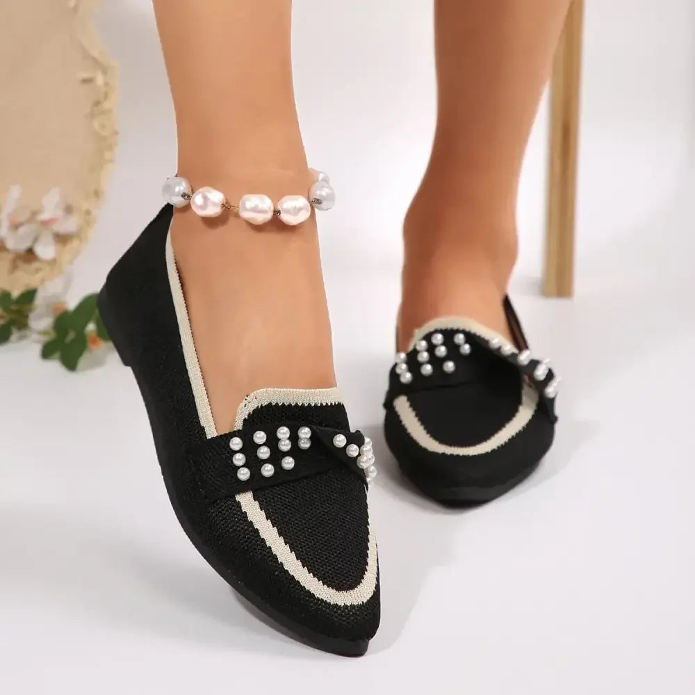 Pearl Detail Point Toe Flats Slip-Ons