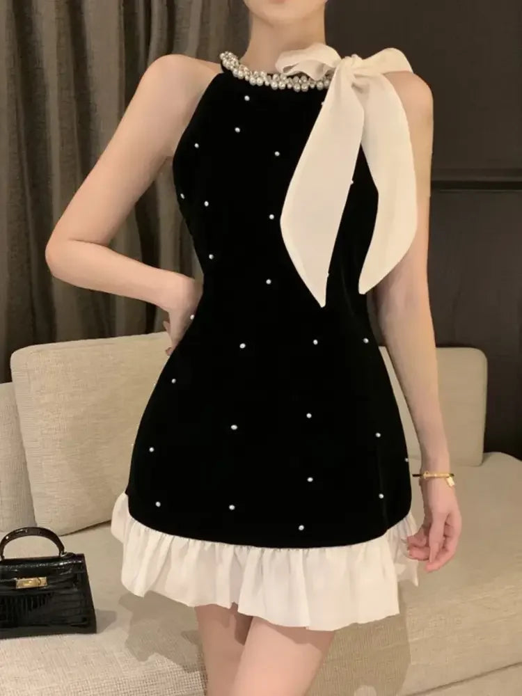 Pearl Detail Sleeveless Mini Dress