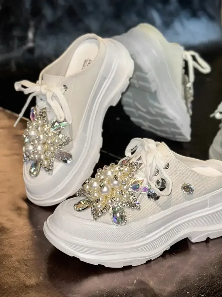 Pearl Embellished Platform Slip-Ons