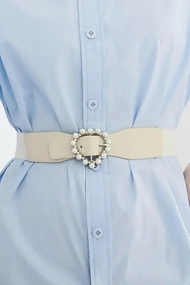 Pearl Heart Buckle Elastic Belt - Update AvenueTrendsi100100116385042100100116385042Pearl Heart Buckle Elastic BeltIvory