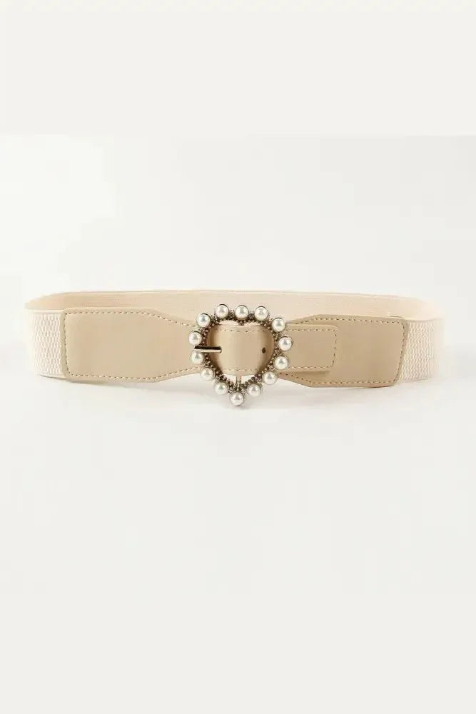 Pearl Heart Buckle Elastic Belt - Update AvenueTrendsi100100116385042100100116385042Pearl Heart Buckle Elastic BeltIvory