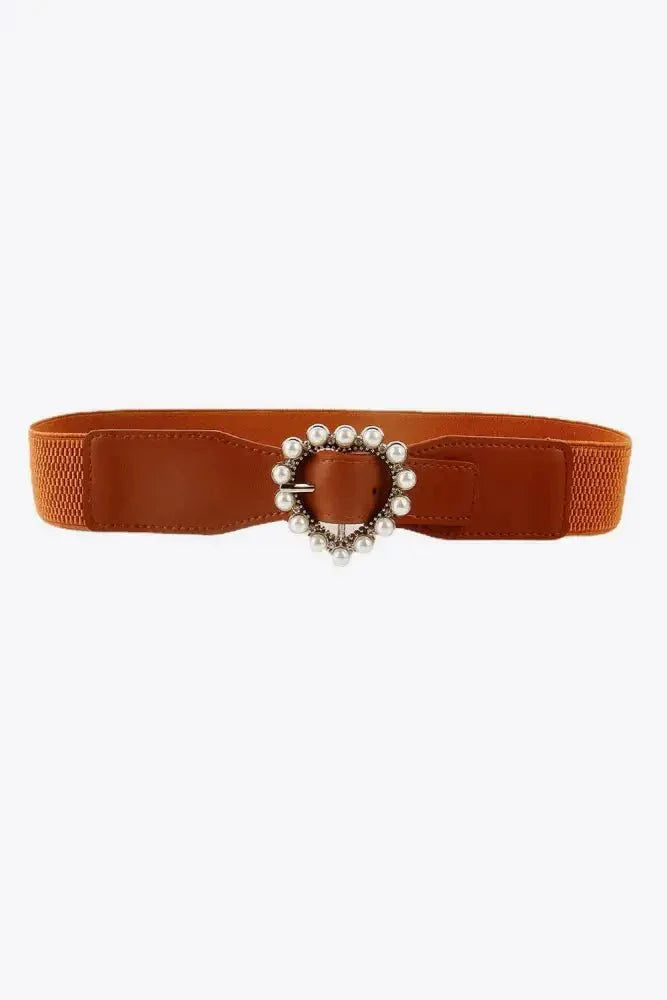 Pearl Heart Buckle Elastic Belt - Update AvenueTrendsi100100116387520100100116387520Pearl Heart Buckle Elastic BeltCaramel