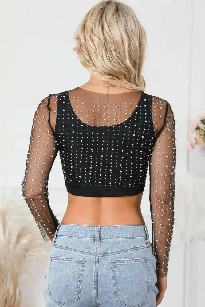 Pearl Long Sleeve Mesh Cropped Top - Update AvenueTrendsi100101583994974100101583994974da02b8e989b54b628963f5fa5bfc6eac - MaxBlack