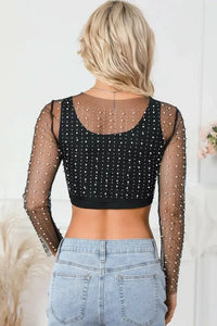 Pearl Long Sleeve Mesh Cropped Top - Update AvenueTrendsi100101583994974100101583994974da02b8e989b54b628963f5fa5bfc6eac - MaxBlack