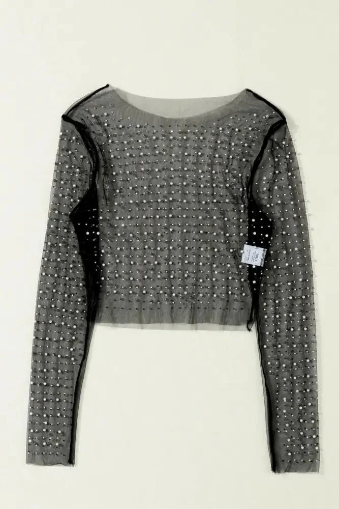 Pearl Long Sleeve Mesh Cropped Top - Update AvenueTrendsi10010158399497410010158399497400b103d81eee48b59abe5b249581d19f - MaxBlack
