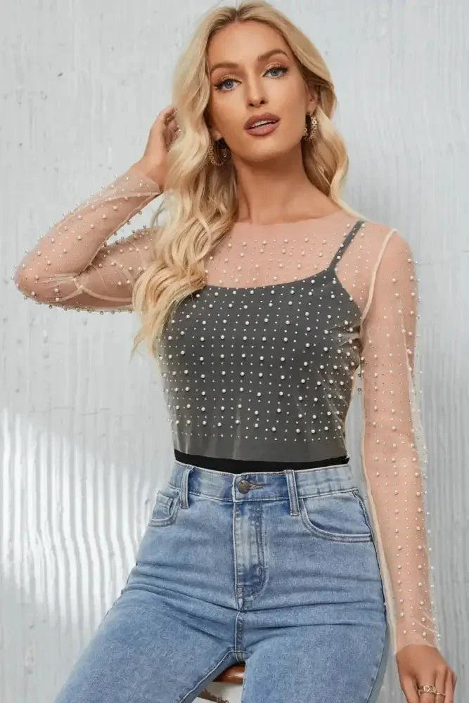 Pearl Long Sleeve Mesh Cropped Top - Update AvenueTrendsi10010158399584510010158399584583bed991 - 982e - 4e95 - a686 - c3b03b00db32 - MaxWhite
