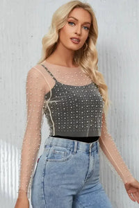 Pearl Long Sleeve Mesh Cropped Top - Update AvenueTrendsi10010158399584510010158399584540e0b488 - c1e2 - 48c5 - 8f1e - 7ea552153ab8 - MaxWhite