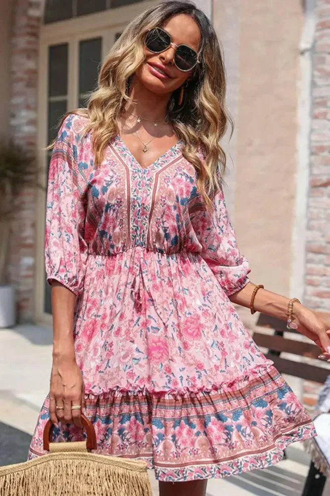Perfee Bohemian Frill Trim V - Neck Dress - Update AvenueBoho VibesTrendsi10010019792064410010019792064455a78bbbf1204802a19711f6cce78c01 - MaxPink