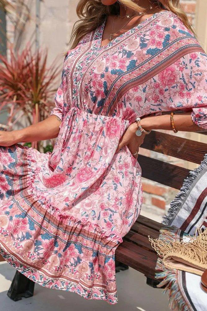 Perfee Bohemian Frill Trim V - Neck Dress - Update AvenueBoho VibesTrendsi100100197920644100100197920644a67b3ebb808c48d7b406da2c1cc09ddc - MaxPink