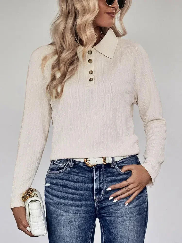 Perfee Collared Neck Buttoned Long Sleeve Top - Update AvenueTrendsi1001011872920831001011872920839a66acebde2e4f5eb9834746315cbc67 - MaxIvory
