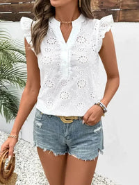 Perfee Eyelet Notched Ruffled Cap Sleeve Blouse - Update AvenueFestival VibesTrendsi1001004719911291001004719911295d1bb174 - bbcd - 4a27 - add7 - e279d1e57b5e - MaxWhite