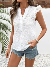 Perfee Eyelet Notched Ruffled Cap Sleeve Blouse - Update AvenueFestival VibesTrendsi100100471991129100100471991129792257e2 - 34bd - 4845 - b6f8 - b34095596cbd - MaxWhite