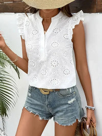 Perfee Eyelet Notched Ruffled Cap Sleeve Blouse - Update AvenueFestival VibesTrendsi100100471991129100100471991129e8ed32ea - 47c8 - 43fd - b884 - fe7f7f984530 - MaxWhite