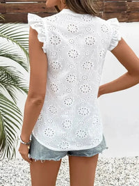 Perfee Eyelet Notched Ruffled Cap Sleeve Blouse - Update AvenueFestival VibesTrendsi1001004719911291001004719911299f66c7e2 - a536 - 4695 - b64c - e1c8d9095a33 - MaxWhite