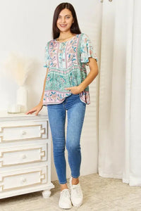 Perfee Floral Tie Neck Short Sleeve Blouse - Update AvenueTrendsi10010153406998710010153406998736fe604b8c2b452a818c4dcb72d477f5 - MaxMulticolor