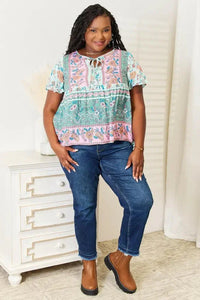 Perfee Floral Tie Neck Short Sleeve Blouse - Update AvenueTrendsi100101534069987100101534069987ee0fbf9b032c466e9821d8ed49388464 - MaxMulticolor