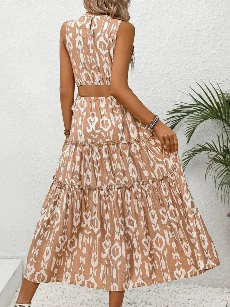 Perfee Frill Cutout Printed Round Neck Sleeveless Dress - Update AvenueTrendsi10010035556142710010035556142774698092 - 7b2b - 48c1 - a66c - 410d04f2297e - MaxCamel