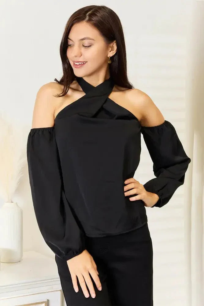 Perfee Grecian Cold Shoulder Long Sleeve Blouse - Update AvenueTrendsi10010198814045510010198814045568c43c62997d4faebc8622af0c141071 - MaxBlack