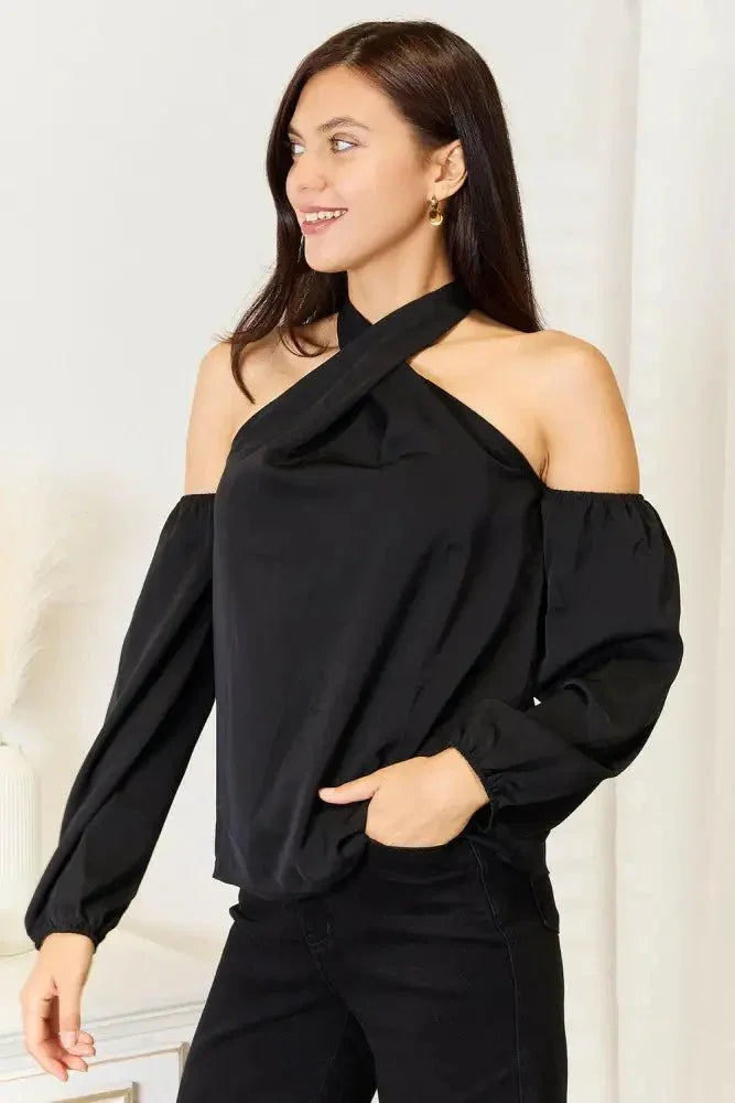 Perfee Grecian Cold Shoulder Long Sleeve Blouse - Update AvenueTrendsi100101988140455100101988140455685e6e83044b41f58beab5ed0678b108 - MaxBlack