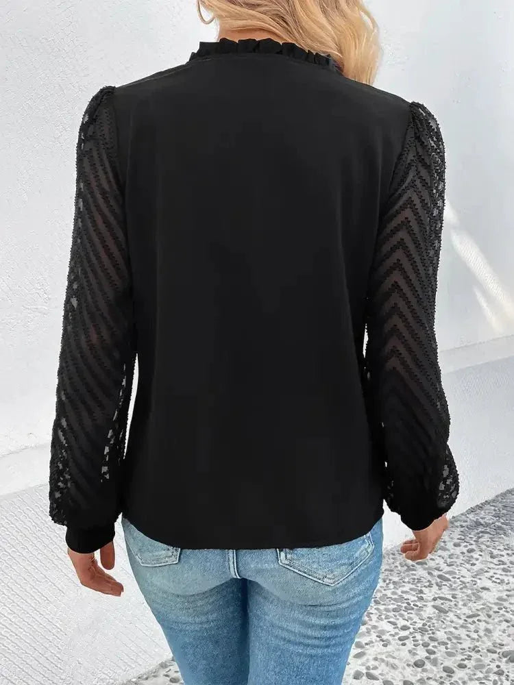 Perfee Mesh V - Neck Button Front Blouse - Update AvenueTrendsi1001011878854681001011878854688dbc70795da24031828f4682cb24fbb7 - MaxBlack