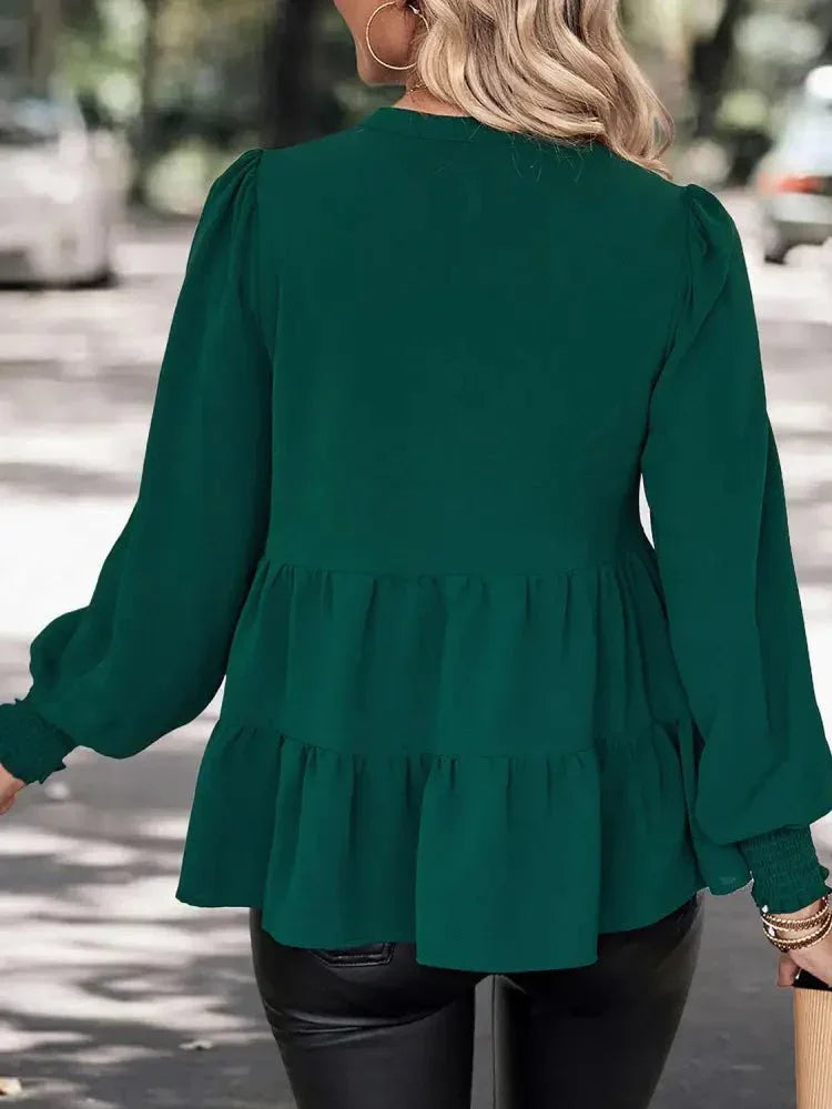 Perfee Notched Neck Lantern Sleeve Blouse - Update AvenueTrendsi100101134456508100101134456508e483414cc073447b893349d323cf6d5a - MaxGreen