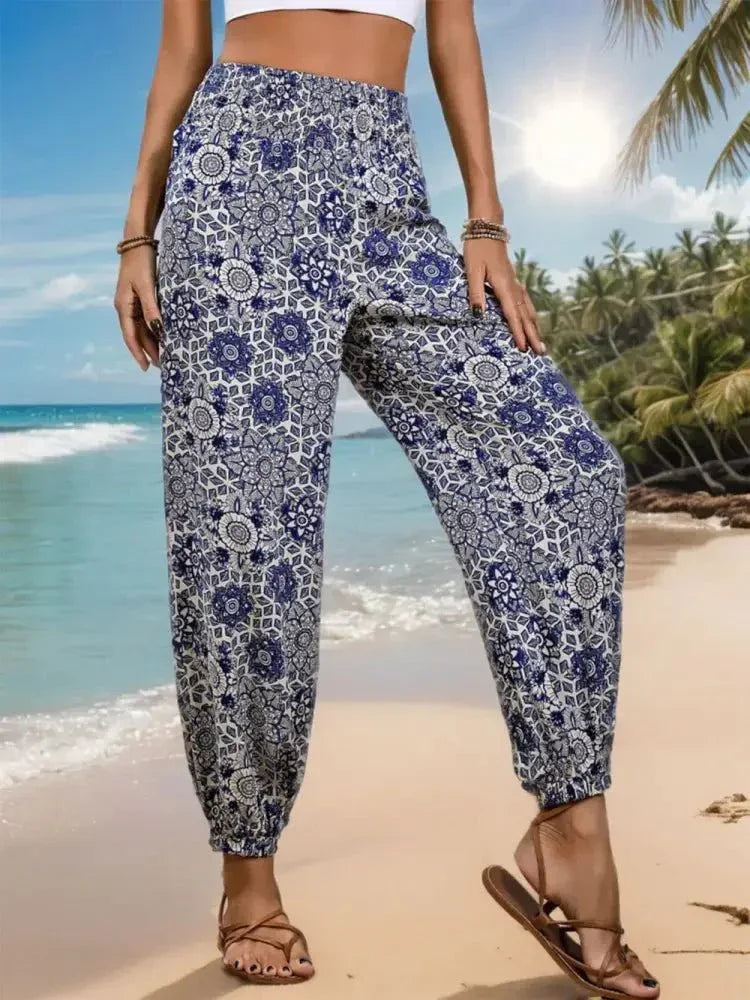Perfee Printed Elastic Waist Pants - Update AvenueBoho VibesTrendsi100100136371314100100136371314b11b0993 - 4f9d - 447e - a753 - c4410d151091 - MaxDusty Blue