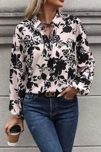 Perfee Printed Tie Neck Balloon Sleeve Blouse - Update AvenueTrendsi100101342107133100101342107133c74f411c17b940a49c831fc46108bd14 - MaxCream